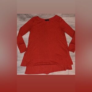 Miracle Berry Size Large Waffle Knit Long Sleeved Shirt Burnt Orange/Red